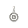 Sterling Silver Round Initial Pendant, Glitter Textured Letter D Monogram Charm