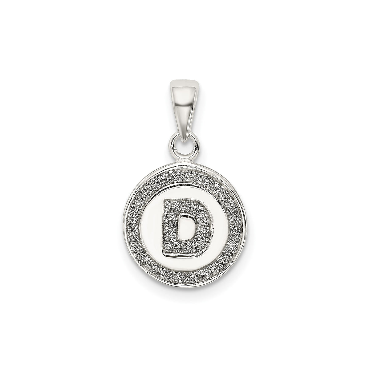 Sterling Silver Round Initial Pendant, Glitter Textured Letter D Monogram Charm