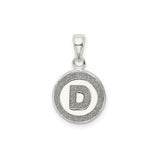 Sterling Silver Round Initial Pendant, Glitter Textured Letter D Monogram Charm