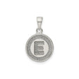 Sterling Silver Initial Pendant with Raised Letter E, Textured Circle Charm Design