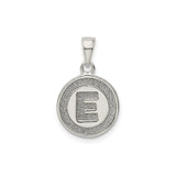 Sterling Silver Initial Pendant with Raised Letter E, Textured Circle Charm Design