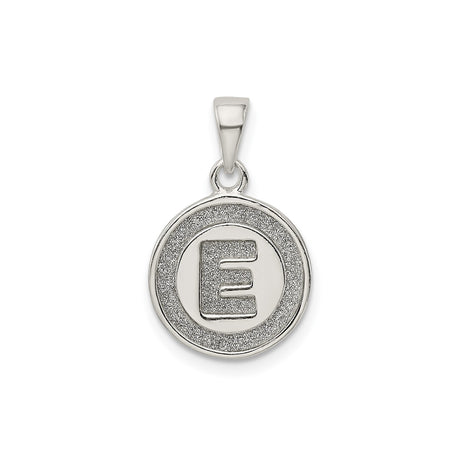 Sterling Silver Initial Pendant with Raised Letter E, Textured Circle Charm Design