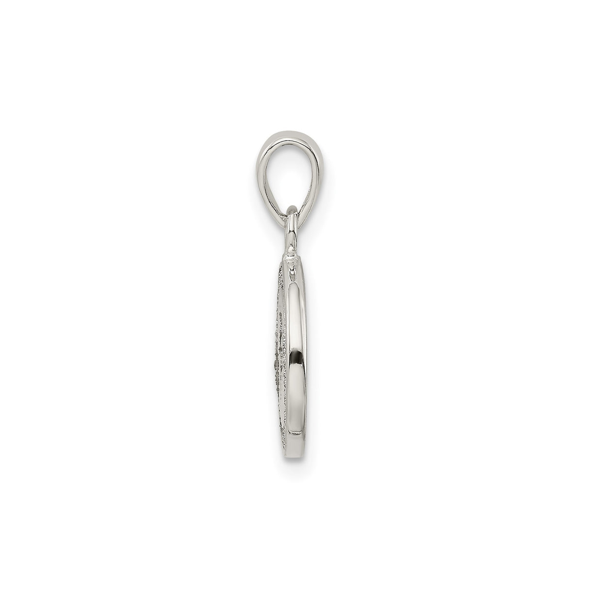 Sterling Silver Initial Pendant with Raised Letter F in Textured Circle Frame