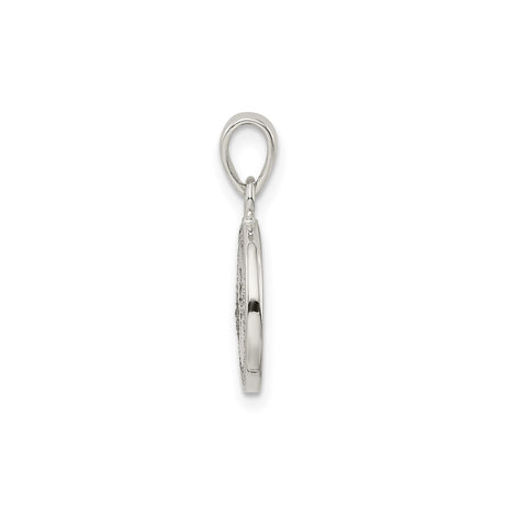 Sterling Silver Initial Pendant with Raised Letter F in Textured Circle Frame