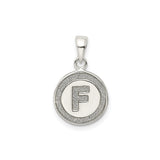 Sterling Silver Initial Pendant with Raised Letter F in Textured Circle Frame