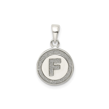 Sterling Silver Initial Pendant with Raised Letter F in Textured Circle Frame