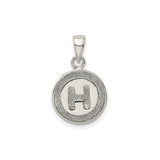 Sterling Silver H Pendant, Textured Circular Alphabet Charm with Enameled Detail