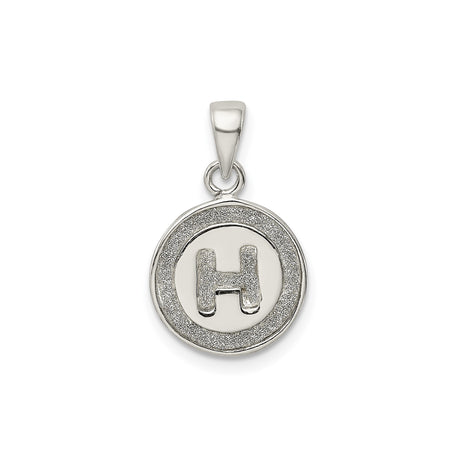 Sterling Silver H Pendant, Textured Circular Alphabet Charm with Enameled Detail