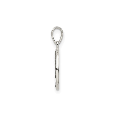Sterling Silver Round Initial Pendant with Letter J, Textured Disc Monogram Charm