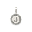 Sterling Silver Round Initial Pendant with Letter J, Textured Disc Monogram Charm