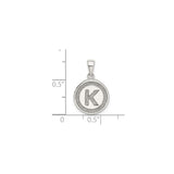 Sterling Silver Round Pendant with Raised Letter K and Textured Glitter Border