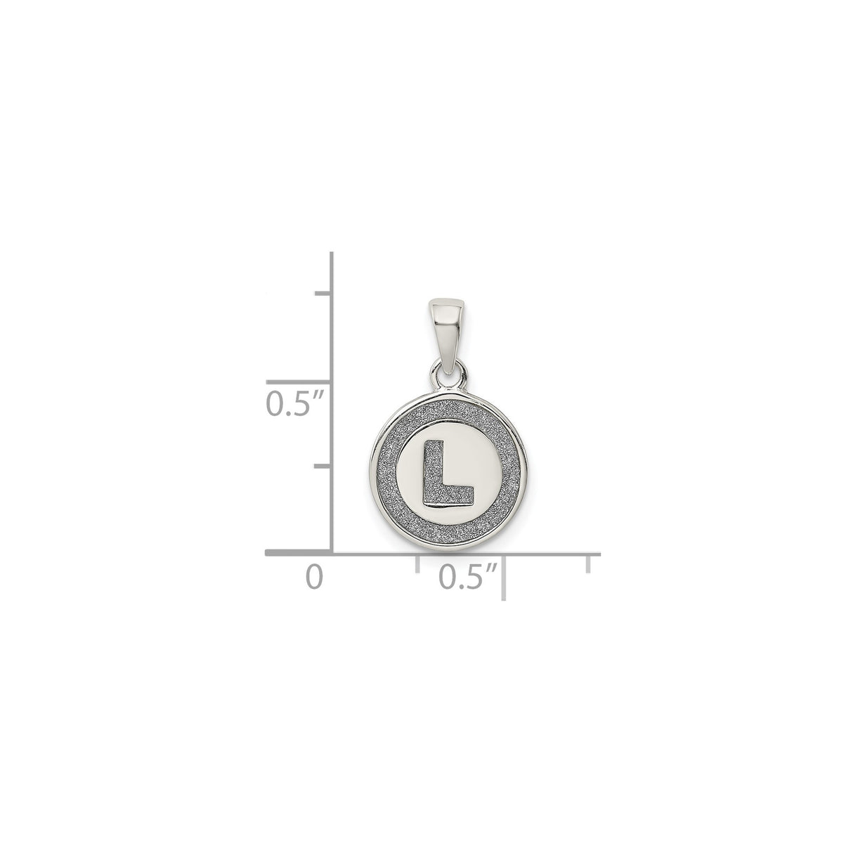 Sterling Silver Initial L Pendant with Textured Circle Border and Polished Center
