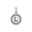 Sterling Silver Initial L Pendant with Textured Circle Border and Polished Center