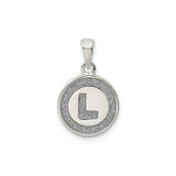 Sterling Silver Initial L Pendant with Textured Circle Border and Polished Center