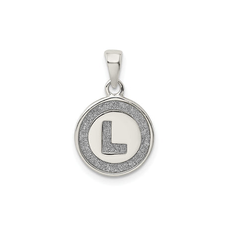 Sterling Silver Initial L Pendant with Textured Circle Border and Polished Center