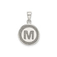 Sterling Silver Round Initial Pendant with Textured Border, Letter M Charm