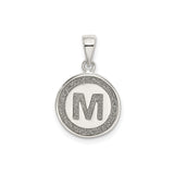 Sterling Silver Round Initial Pendant with Textured Border, Letter M Charm