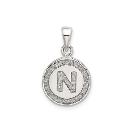 Sterling Silver Initial N Pendant with Textured Round Disc Charm Jewelry