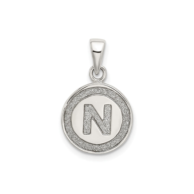 Sterling Silver Initial N Pendant with Textured Round Disc Charm Jewelry