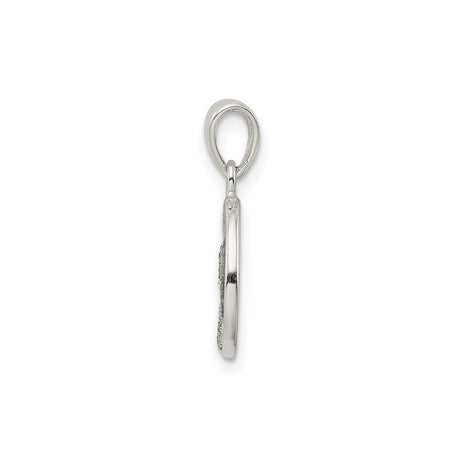 Sterling Silver Initial Pendant with Letter P, Round Textured Border Design, Unisex Charm