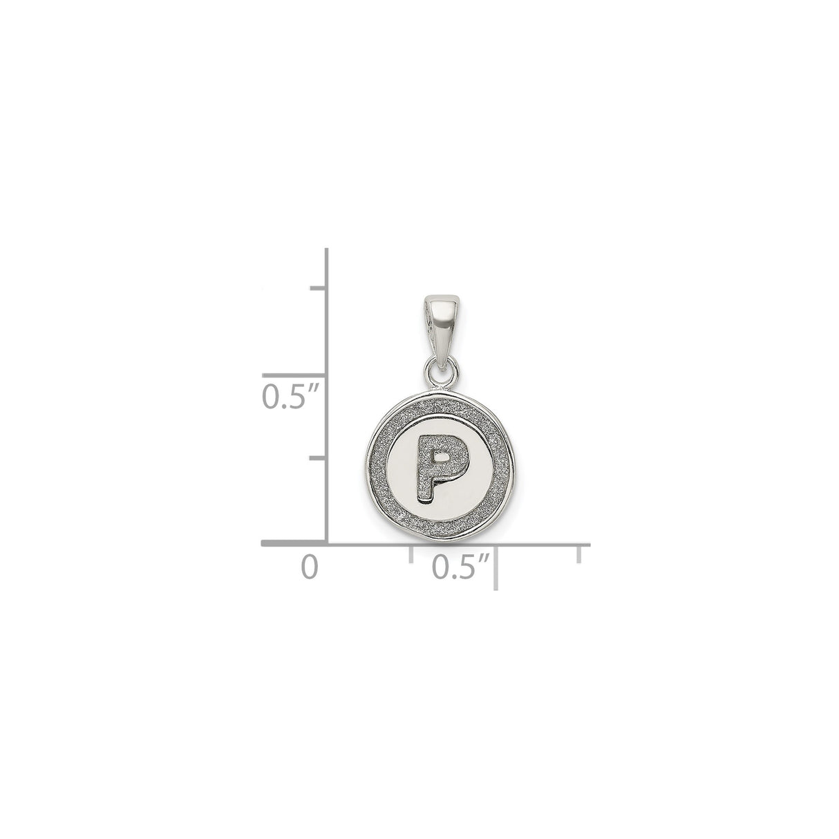 Sterling Silver Initial Pendant with Letter P, Round Textured Border Design, Unisex Charm