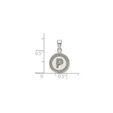 Sterling Silver Initial Pendant with Letter P, Round Textured Border Design, Unisex Charm