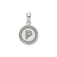 Sterling Silver Initial Pendant with Letter P, Round Textured Border Design, Unisex Charm