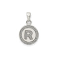 Sterling Silver Letter R Pendant, Textured Circle Initial Charm, Unisex Monogram Jewelry