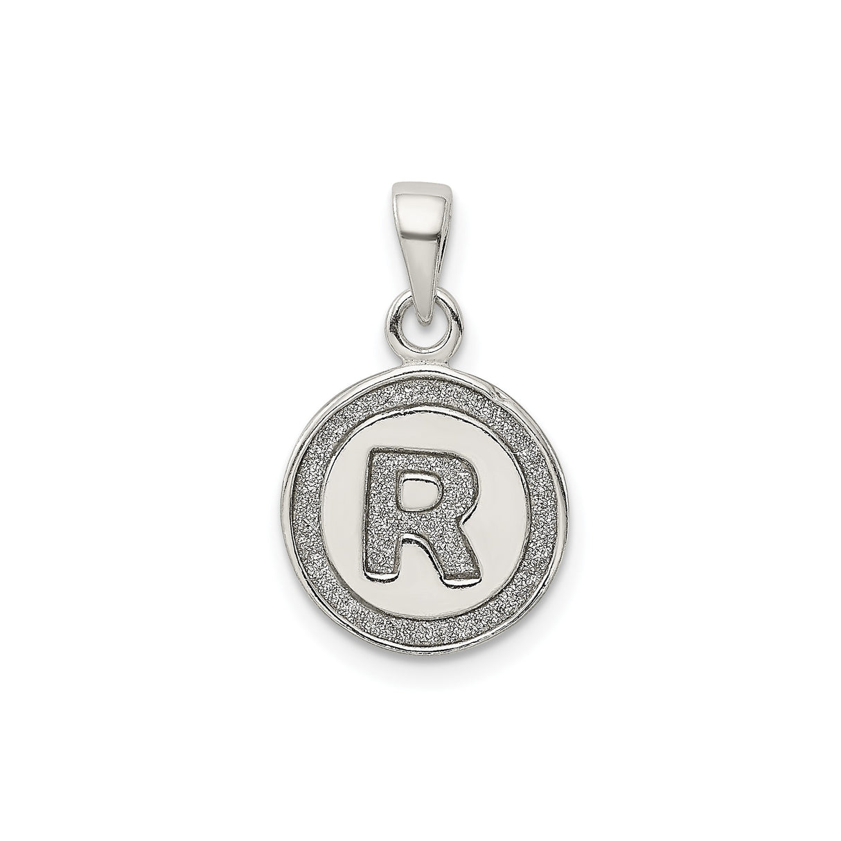 Sterling Silver Letter R Pendant, Textured Circle Initial Charm, Unisex Monogram Jewelry