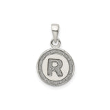 Sterling Silver Letter R Pendant, Textured Circle Initial Charm, Unisex Monogram Jewelry