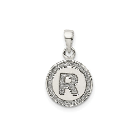 Sterling Silver Letter R Pendant, Textured Circle Initial Charm, Unisex Monogram Jewelry