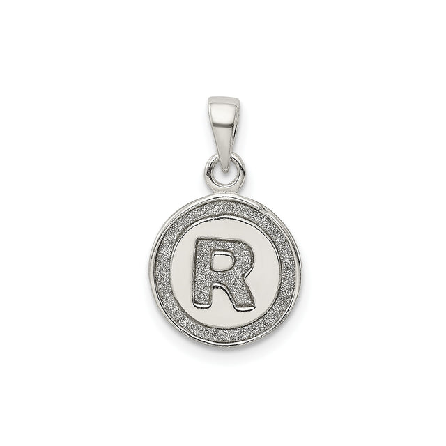 Sterling Silver Letter R Pendant, Textured Circle Initial Charm, Unisex Monogram Jewelry
