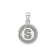 Sterling Silver Initial S Pendant, Round Textured Medallion Letter Charm, Unisex Monogram Jewelry
