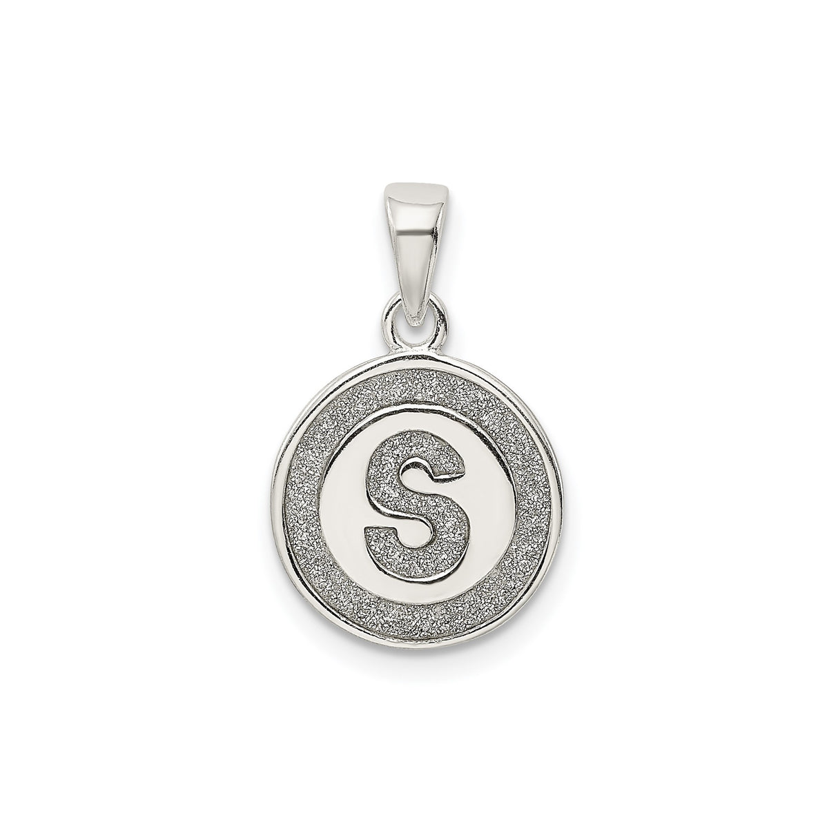 Sterling Silver Initial S Pendant, Round Textured Medallion Letter Charm, Unisex Monogram Jewelry
