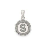 Sterling Silver Initial S Pendant, Round Textured Medallion Letter Charm, Unisex Monogram Jewelry