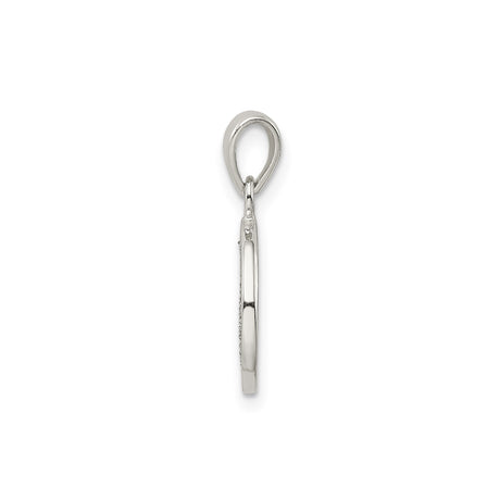 Sterling Silver Initial Pendant with Raised Letter V and Sandblasted Border Charm