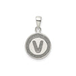 Sterling Silver Initial Pendant with Raised Letter V and Sandblasted Border Charm