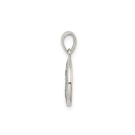 Sterling Silver W Initial Pendant, Textured Round Letter Charm with Polished Finish