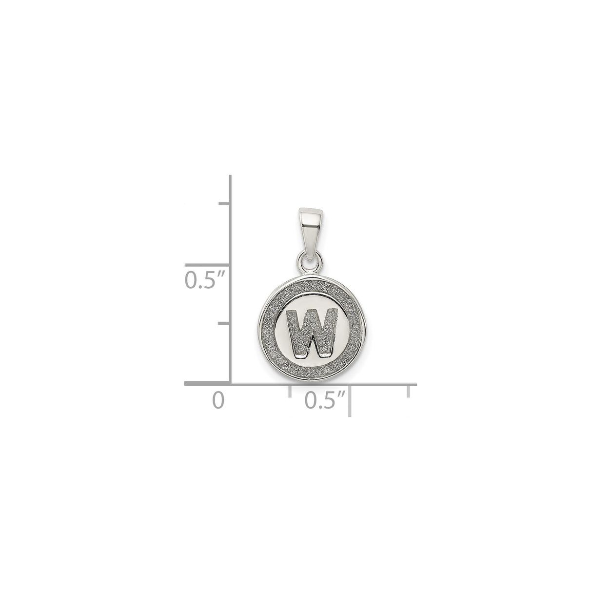Sterling Silver W Initial Pendant, Textured Round Letter Charm with Polished Finish