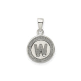 Sterling Silver W Initial Pendant, Textured Round Letter Charm with Polished Finish