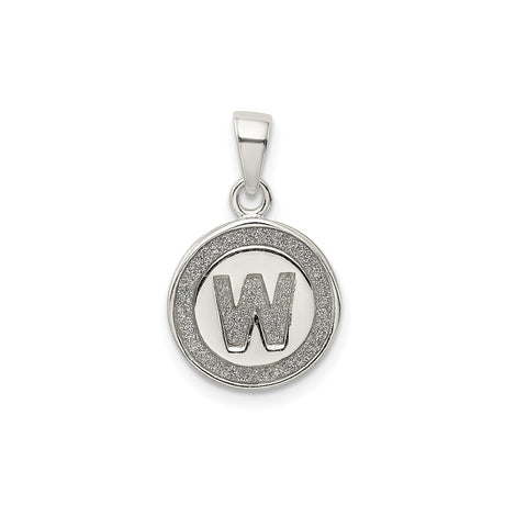 Sterling Silver W Initial Pendant, Textured Round Letter Charm with Polished Finish