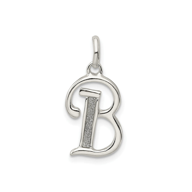 Sterling Silver Letter B Pendant Charm with Polished and Textured Design