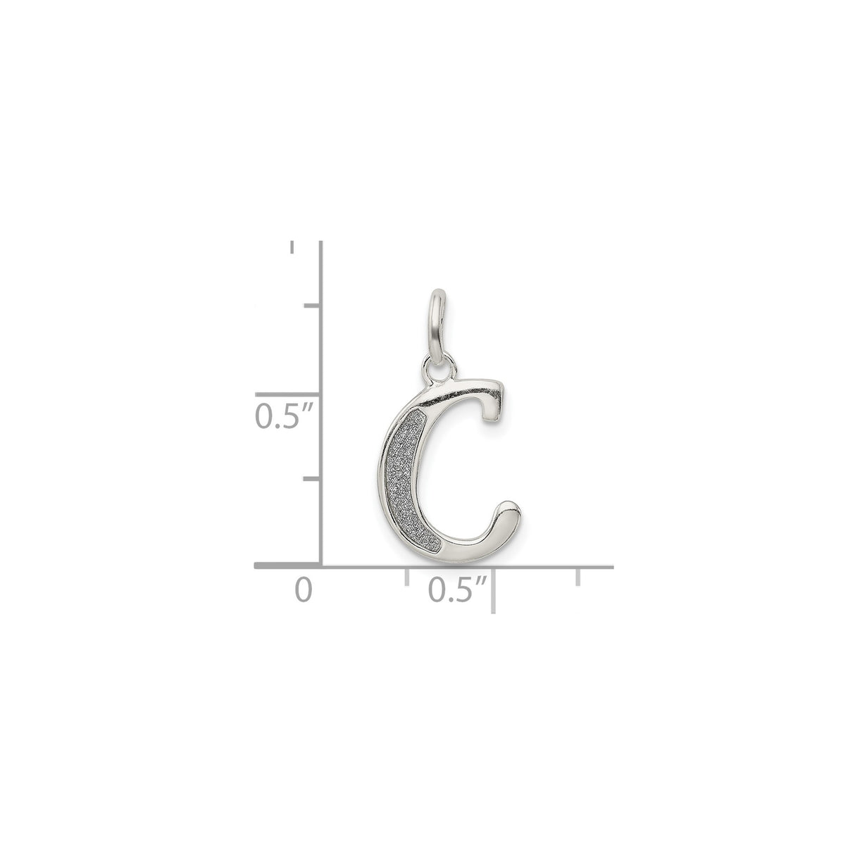 Sterling Silver Letter C Pendant with Polished Finish and Textured Detail