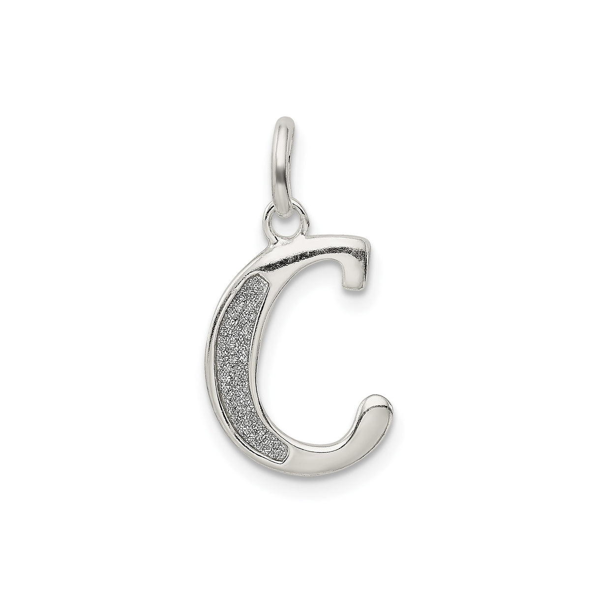 Sterling Silver Letter C Pendant with Polished Finish and Textured Detail