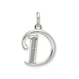Sterling Silver Initial D Pendant with Polished and Textured Finish, Script Letter Charm Jewelry