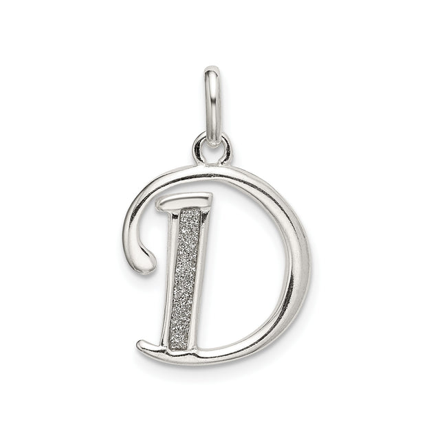 Sterling Silver Initial D Pendant with Polished and Textured Finish, Script Letter Charm Jewelry