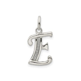 Sterling Silver Letter E Pendant with Textured Center and Polished Finish
