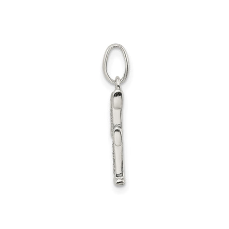 Sterling Silver Initial F Pendant with Textured Center and Polished Finish