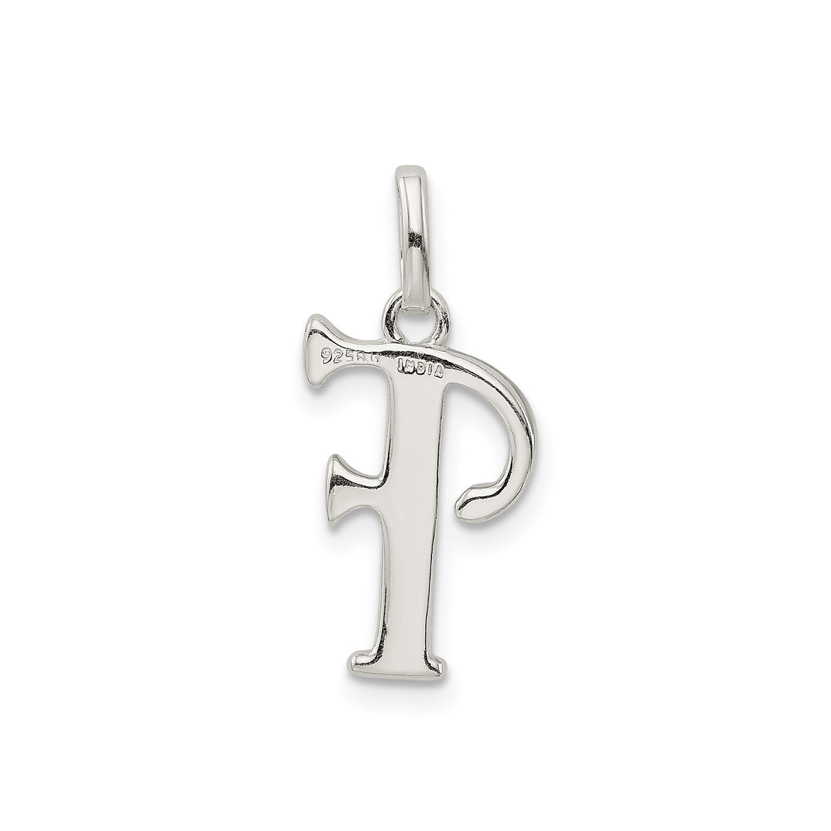 Sterling Silver Initial F Pendant with Textured Center and Polished Finish
