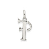 Sterling Silver Initial F Pendant with Textured Center and Polished Finish